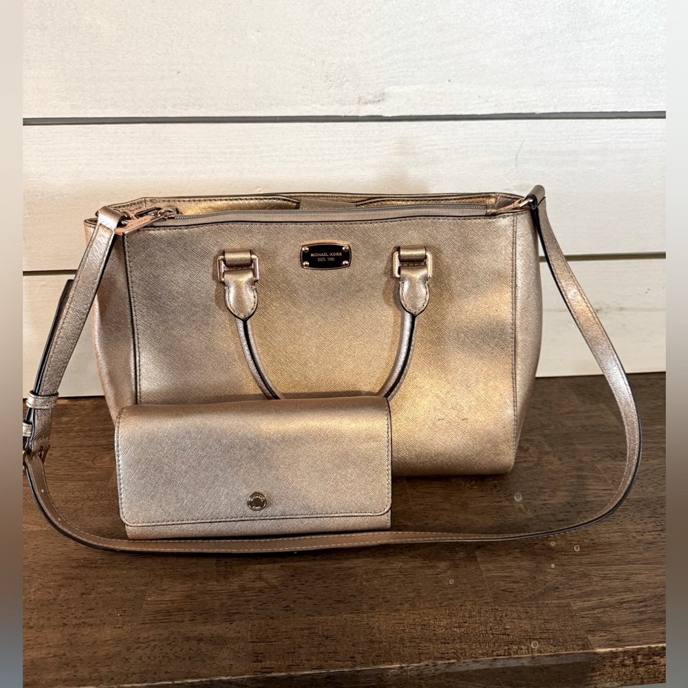 Michael Kors Authentic Rose Gold Satchel Bag and Wallet